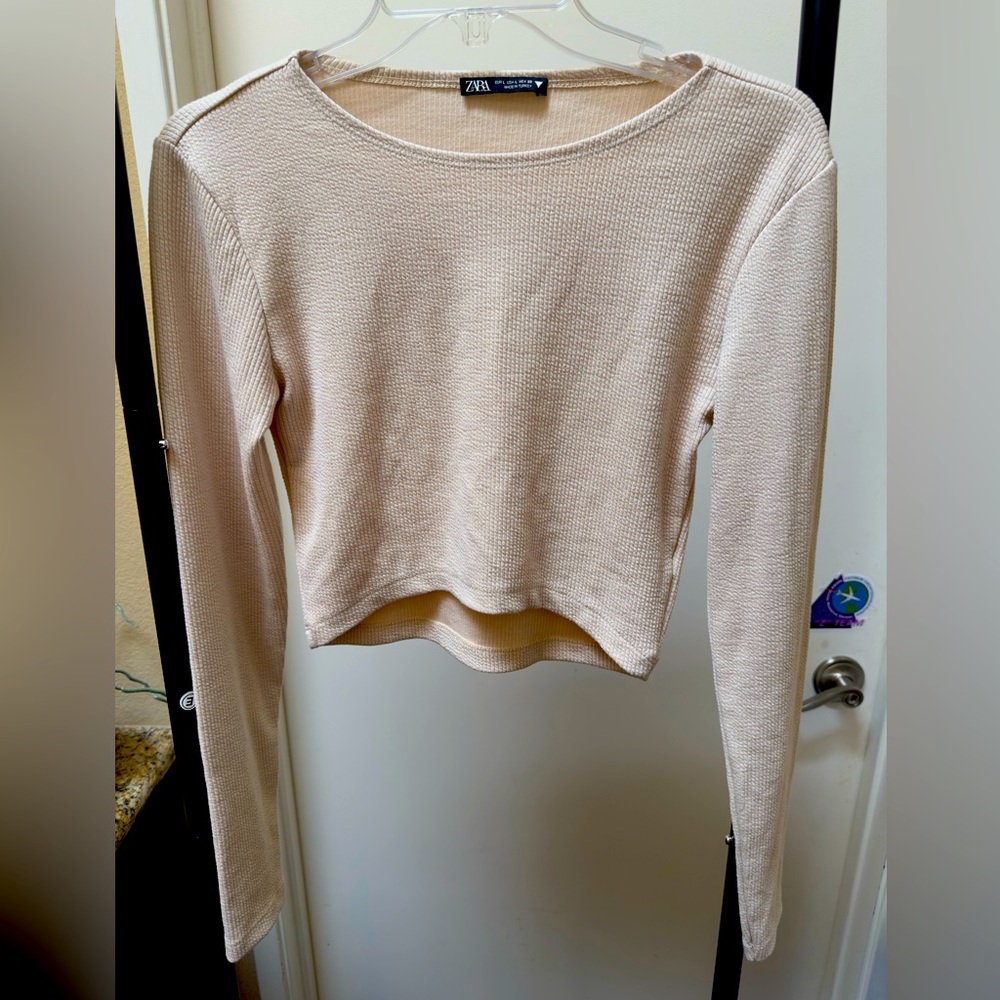 BUNDLE Zara and Garage Black, Beige, Beige pink Textured Long Sleeve crop Top L - Picture 4 of 7